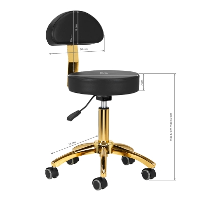 Taboret Kosmetyczny z Oparciem AM-304G Złoto Czarny