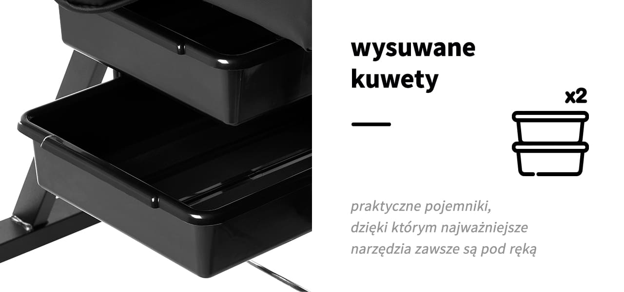 Czarny Fotel kosmetyczny z kuwetami - Sillon