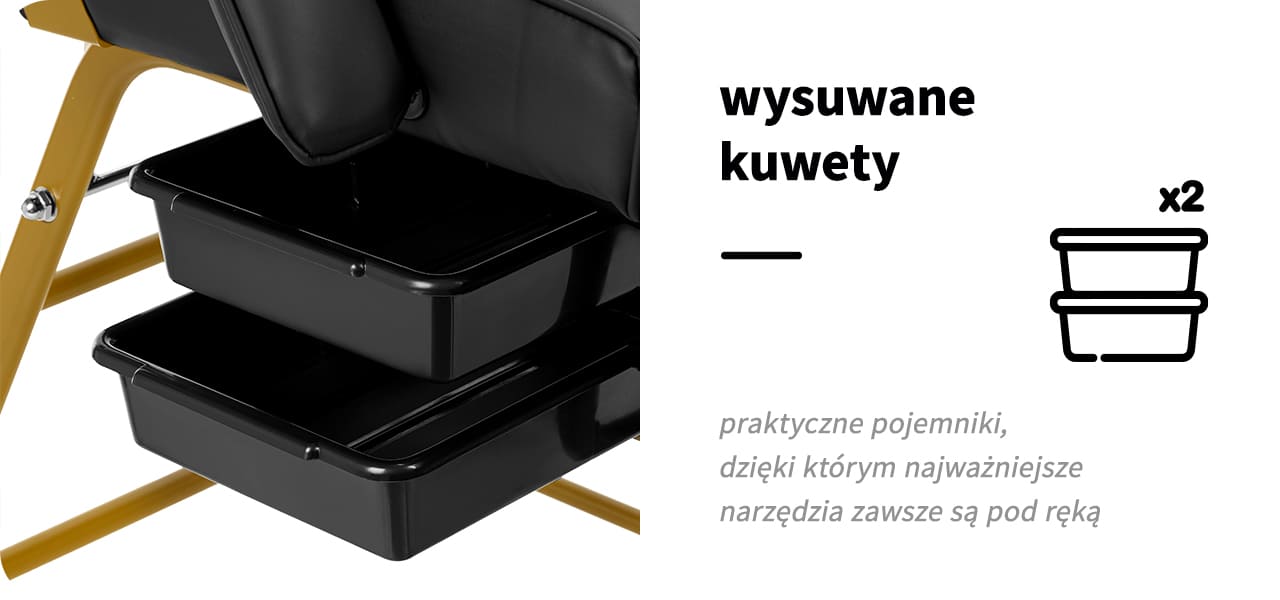 Fotel Kosmetyczny 557G z Kuwetami - Złoto Czarny