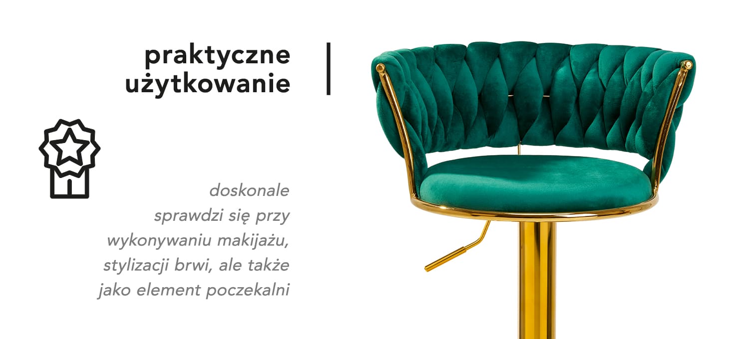 Hoker Barowy z Podnóżkiem i Oparciem 4RICO QS-B801a  Aksamit Zielony