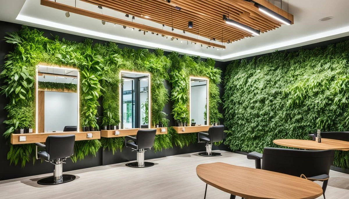 Nowoczesny salon fryzjerski z zieloną ścianą