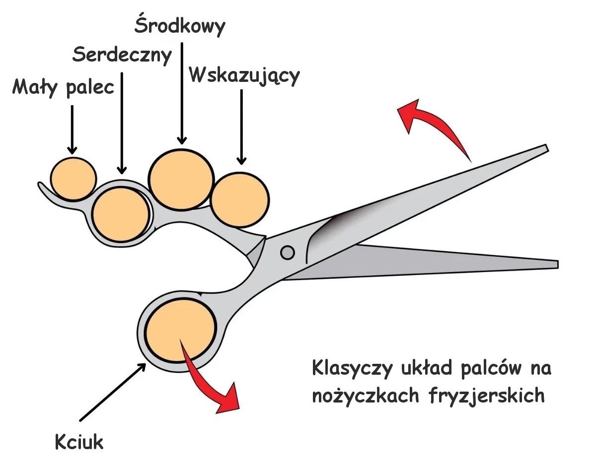 Układ palców na nożyczkach fryzjerskich