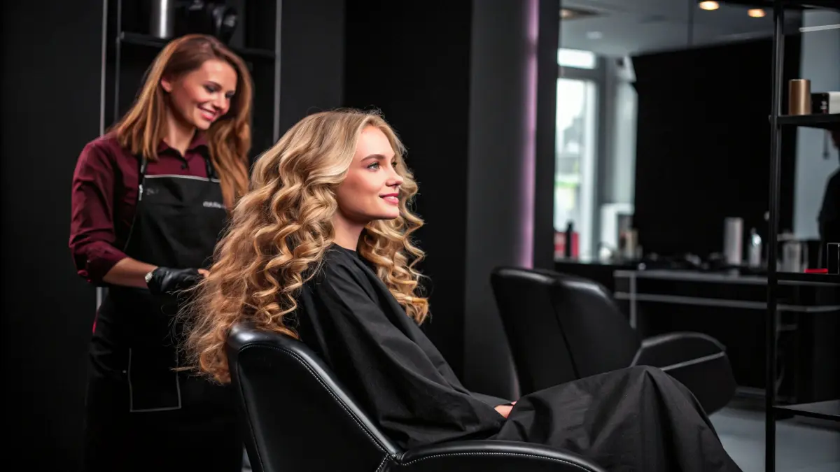Zadowolona klientka salonu fryzjerskiego